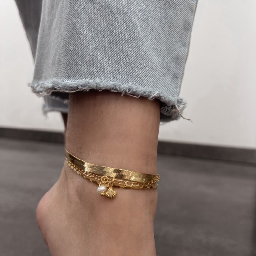 βραχιόλι αλυσίδα για το πόδι ασήμι 925 χρυσό λεπτεπίλεπτη απλή με σχέδιο παραλληλόγραμμα 