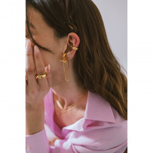 earrings minimal sterling silver gold bantouvani jewelry women earcuff chain cuff