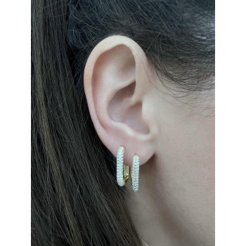 Squared earrings hoops with white zirconia
