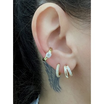 Earrings double hoops small with white zirconia
