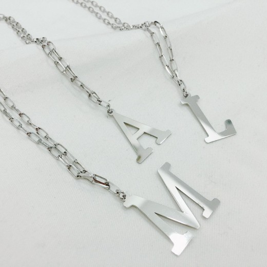 necklace silver gold bantouvani unisex letters big handmade 
